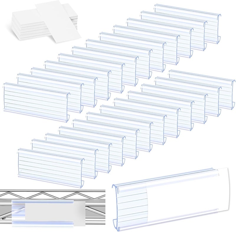 collwait 100 Pcs Label Holder Shelf Labels, Wire Shelf Label Holder with Label Paper Inserts, Shelf Labels for Wire Shelving, Metro Shelving Clips Plastic Label Holder Compatible with 1-1/4in Shelves - Image 1